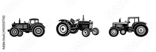 Vintage Farming retro Tractor Vector Agricultural Machinery Silhouette for Field Work design set and bundle 