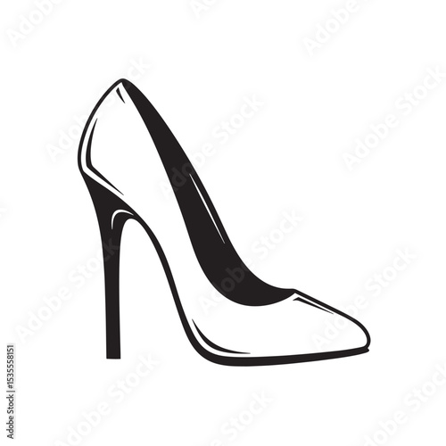 Elegant black and white silhouette of a stylish women's high heel shoe suitable for fashion designs and templates