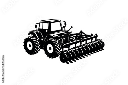 Retro Field Tractor Silhouette Vector Vintage Agricultural Machinery Clipart design