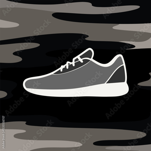 Athletic shoe silhouette on a camouflage background  