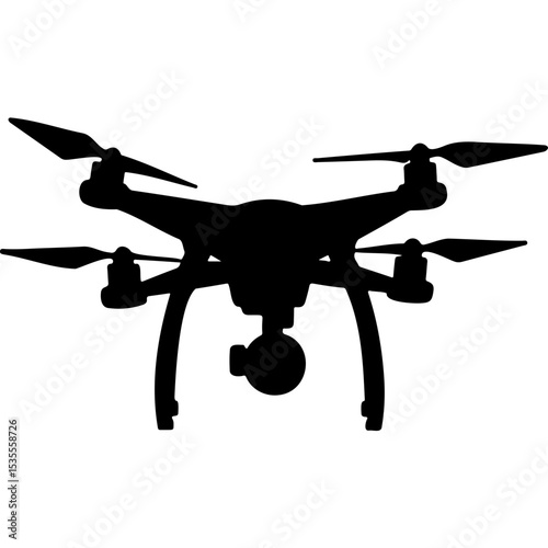 Drone silhouette with four propellers in mid-air position  