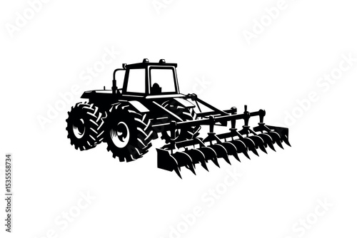 Retro Field Tractor Silhouette Vector Vintage Agricultural Machinery Clipart design