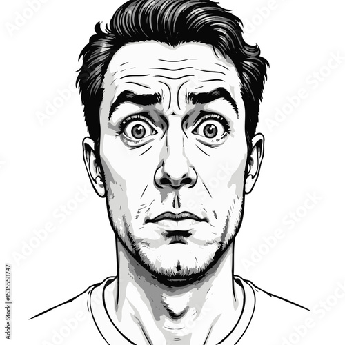 Man with surprised expression looking directly at the viewer  