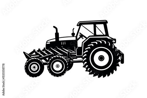 Retro Field Tractor Silhouette Vector Vintage Agricultural Machinery Clipart design