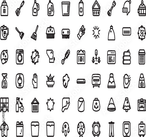 Comprehensive Line Icon Pack for Housekeeping, Cleaning, and Laundry

