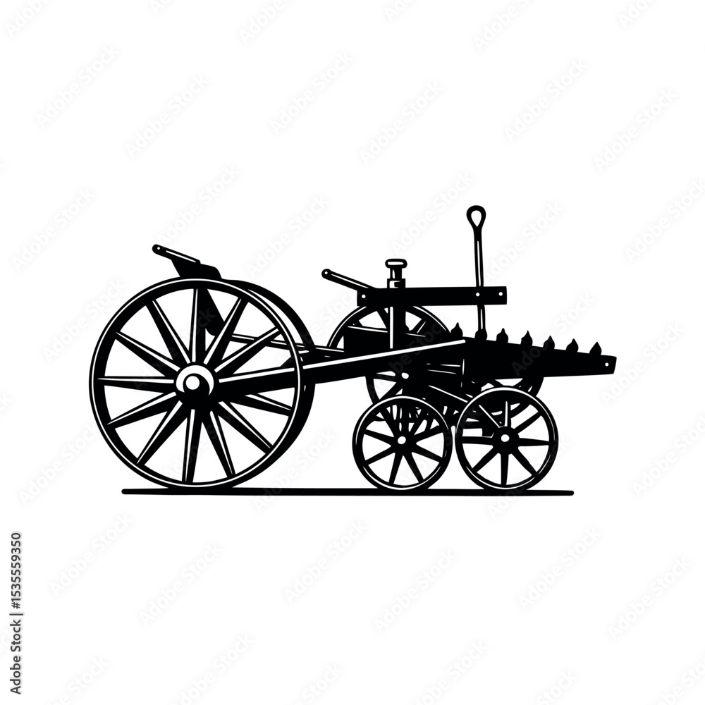 Fototapeta premium Retro Field Tractor Silhouette Vector Vintage Agricultural Machinery Clipart design