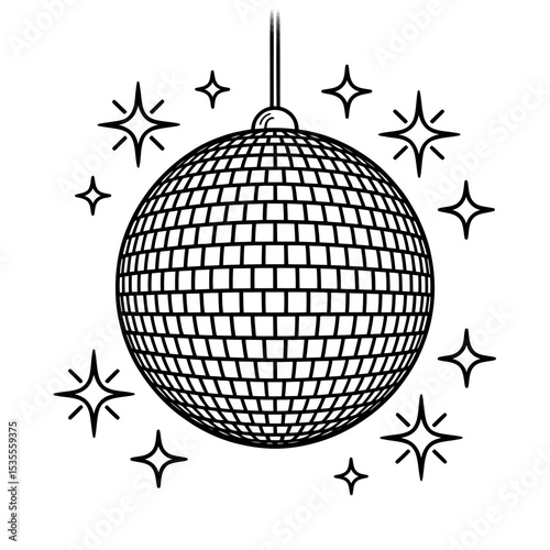 Vintage Disco Ball Line Drawing A Retro Graphic Design Element