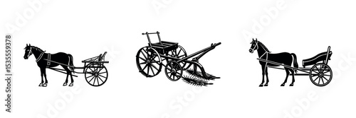 Farm Machinery Silhouette Vector – Harvest Tools and Rural Equipment Clipart Set design