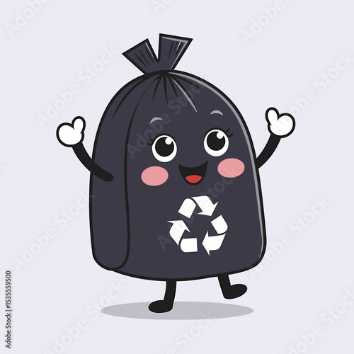 Adorable Cartoon Garbage Bag Recycling Mascot Illustration