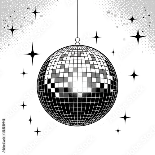 A Stark Black and White Art Deco Disco Ball Illustration