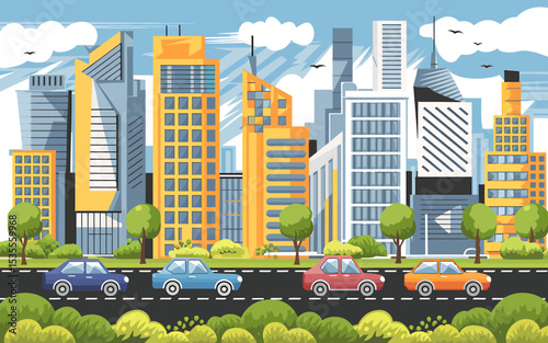 Vibrant Cityscape A Vector Art Illustration of a Modern Metropolis