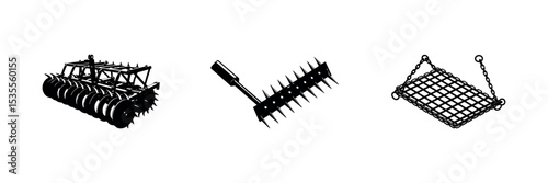 Farm Machinery Silhouette Vector – Harvest Tools and Rural Equipment Clipart Set design