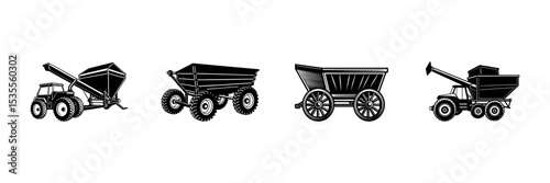 Farm Machinery Silhouette Vector – Harvest Tools and Rural Equipment Clipart Set design