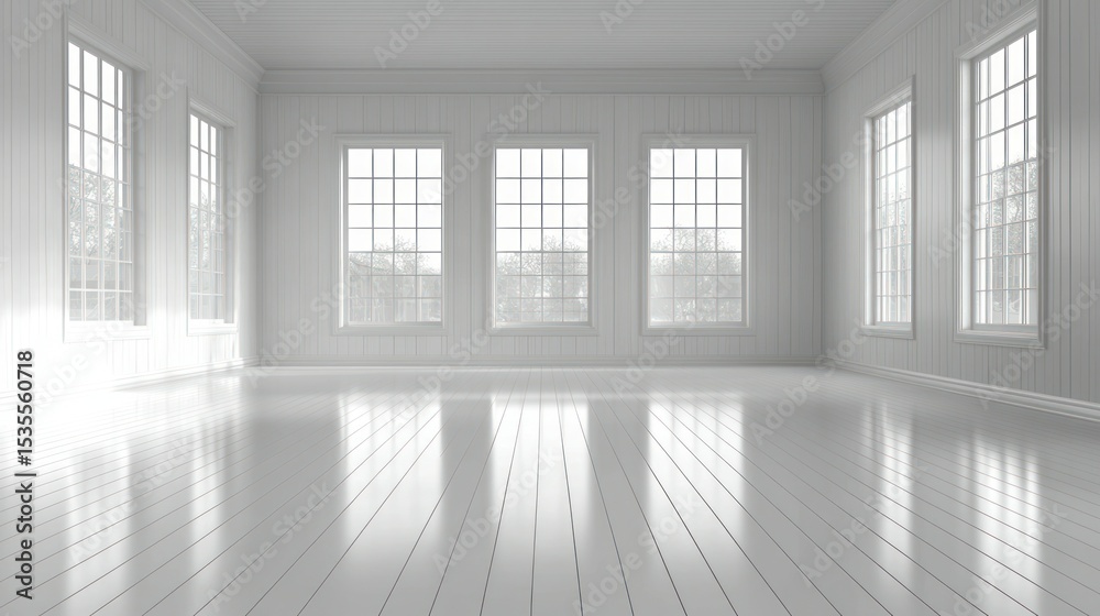 Fototapeta premium Empty, bright, white room with large windows