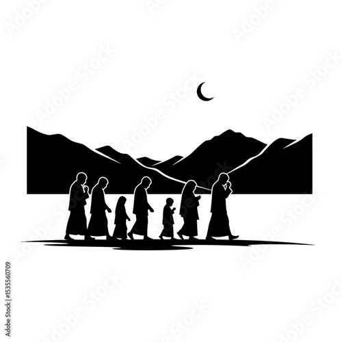 Silhouette: Pilgrims Walking Safa & Marwah  Hajj Ritual & Sacrifice