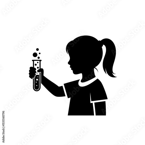 Silhouette: Young Girl with Bubbling Test Tube  Science Curiosity