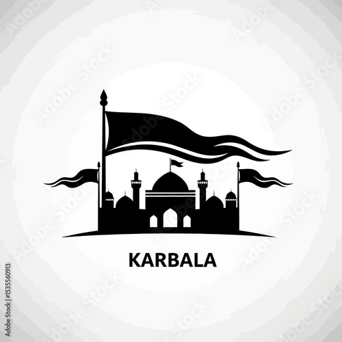 Silhouette: Symbolic Shrine with Flowing Flags  Karbala Tragedy