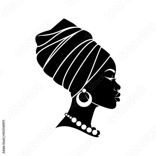 Silhouette: African Woman with Elaborate Headwrap  Heritage & Dignity