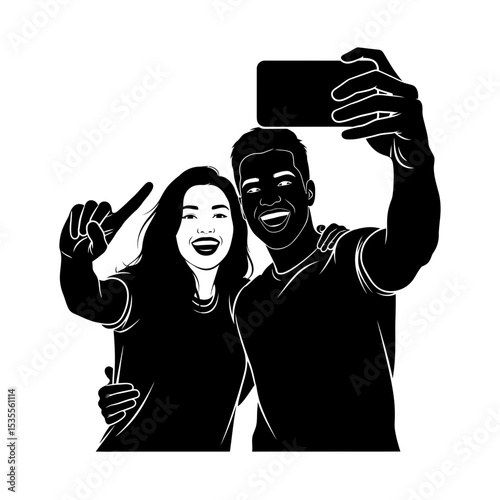 Silhouette: Best Friends Taking Selfie  Joyful Friendship & Connection