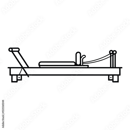 Pilates Reformer Machine Icon, Vector, Illustration, Icon, Outline, Line Art, Silhouette, Logo, White Background.