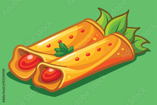 Tasty fast-food illustration with a cartoon pizza slice, juicy tomato, and fresh lettuce for a delightful meal design