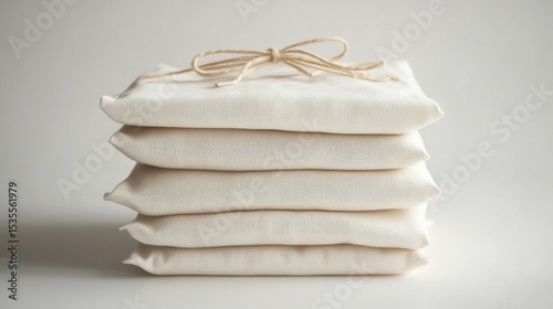 Stacked Neutral Eco-Friendly Cotton Fabric Wrapped with Twine on Minimalist Background for Home Decor or Craft Use