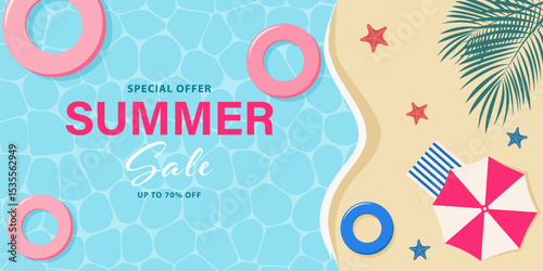 Horizontal summer sale banner template. Vector illustration