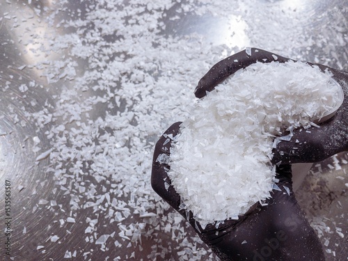 Fine Neutral PS Shredded Material from Thermoforming Scrap in Hopper