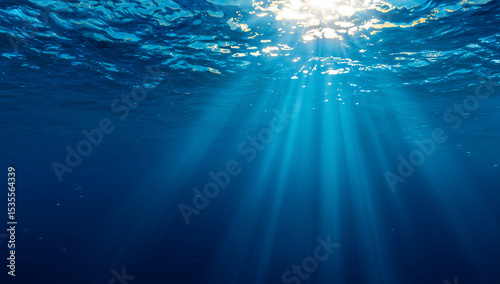 Underwater Light Rays Shining Through Clear Ocean Water Surface Background,Generative Ai
