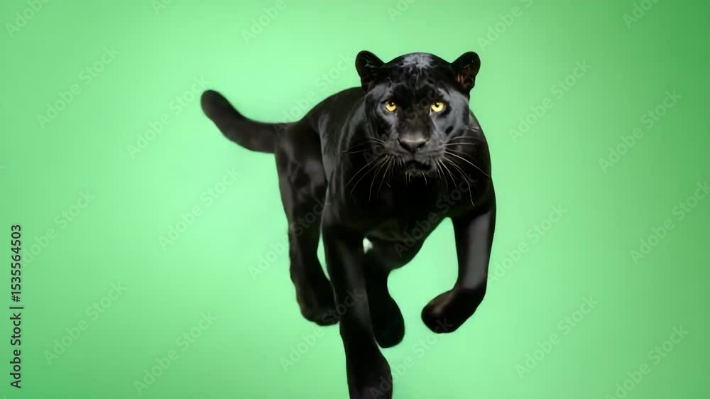 Majestic black panther running gracefully on bright green screen for amazing visual effects