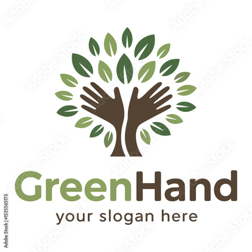 Green hand logo representing nature protection environmental awareness and sustainable living