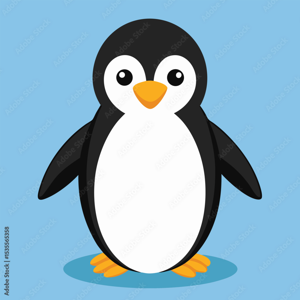 Obraz premium Adorable flat vector illustration of a playful penguin standing on a blue background
