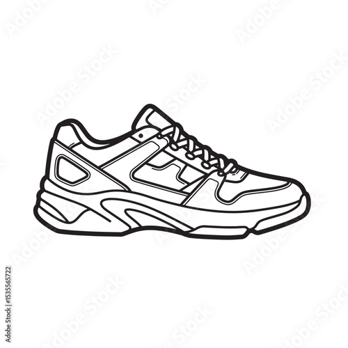 Stylish outline illustration of a modern chunky sneaker shoe footwear design presented in a clean monochromatic silhouette