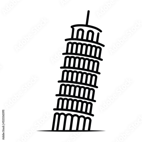 Leaning Tower of Pisa Italy Icon, Vector, Illustration, Icon, Outline, Line Art, Silhouette, Logo, White Background.