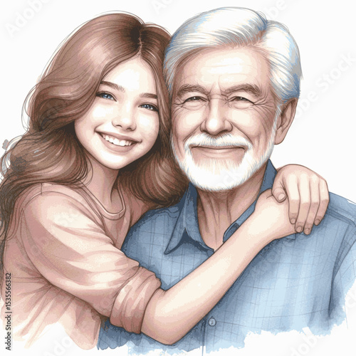 Gentle Harbor Daughter hugs her father isolated watercolor vector illustration svg