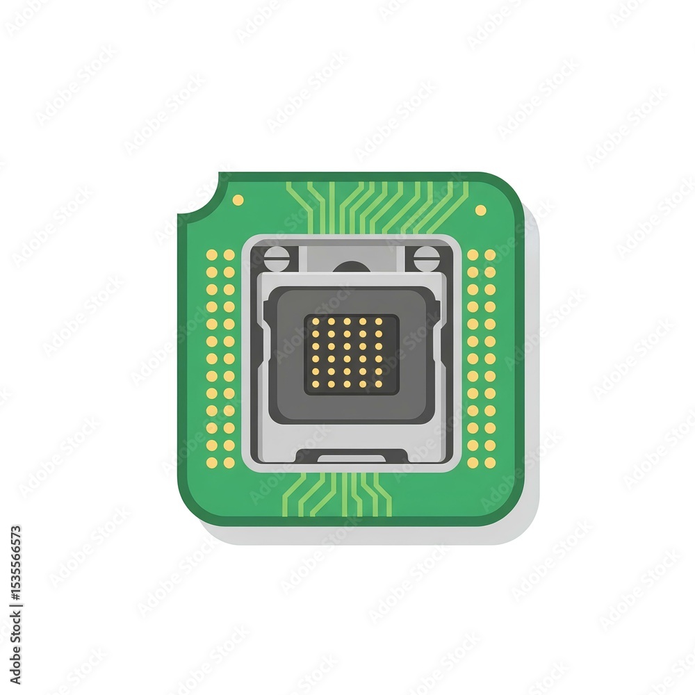 Obraz premium Green Circuit Board with Processor Socket showcasing intricate electronic components and technological design details.