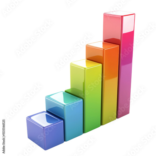 Free Download Colorful 3D bar graph representing growth and progress, showcasing vibrant hues from blue to red. Ideal for business presentations and data visualization - GFXLoad