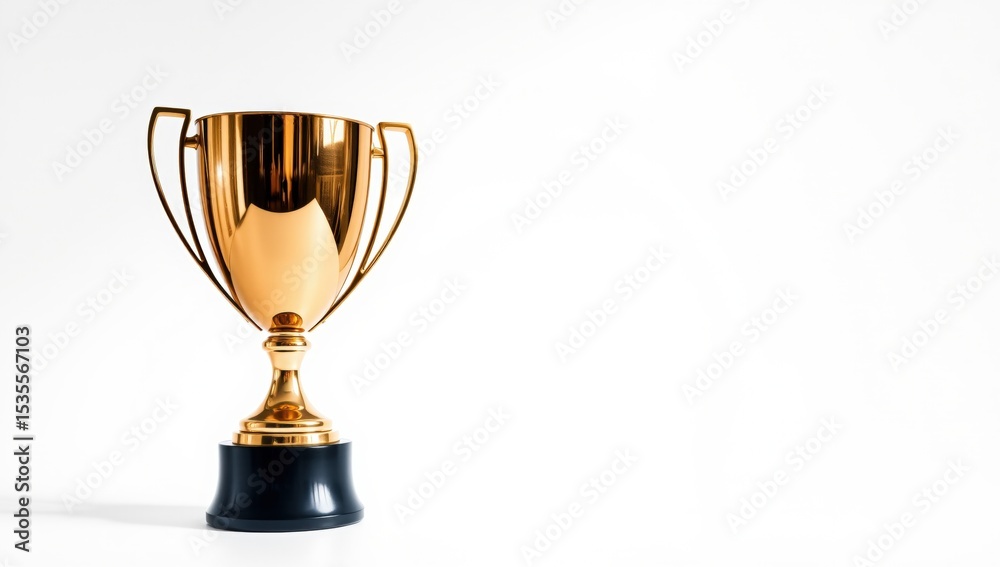 Fototapeta premium Golden trophy on black base against plain white background 