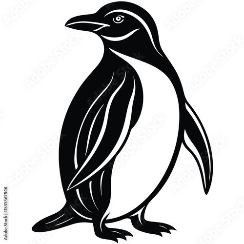 Elegant black and white penguin illustration depicting antarctic wildlife and nature design