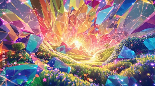 Abstract Crystal Landscape with Sun