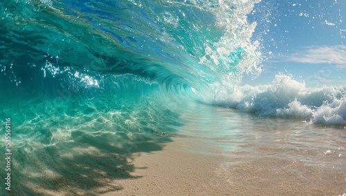 Sparkling Water Surface Reflecting Sunlight with Teal Blue Tones.Generative Ai