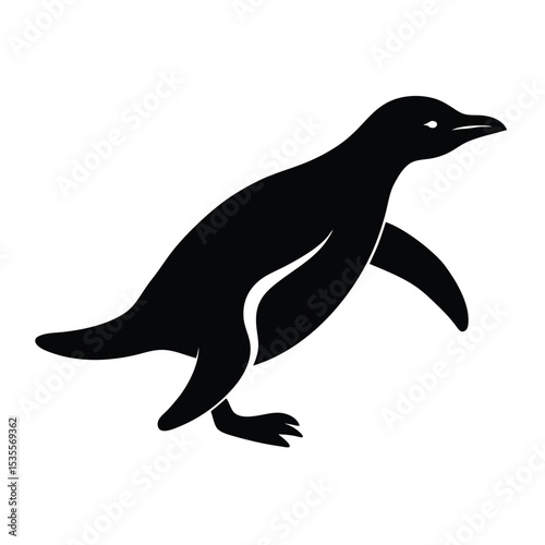 Silhouette of a black penguin walking on white background vector illustration