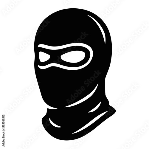 Black Balaclava Ski Mask Icon Vector Illustration - Ideal for Winter Sports, Security, or Mystery Themes.