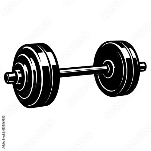 Heavy Black and White Barbell Icon Vector - Weightlifting Equipment for Fitness, Gym, and Strength Training