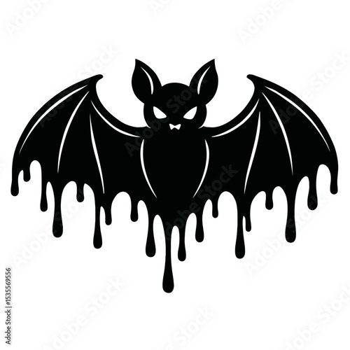Creepy Black and White Halloween Bat Icon Vector - Spooky Drip Effect Illustration for Holiday Designs