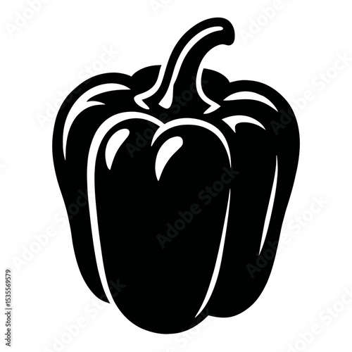 Vibrant Black and White Bell Pepper Icon Vector - Fresh Vegetable Illustration for Healthy Eating and Cooking