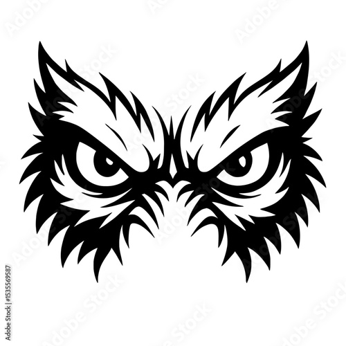 Striking Black and White Owl Eyes Icon Vector - Intense Staring Expression for Wisdom and Mystery Concepts