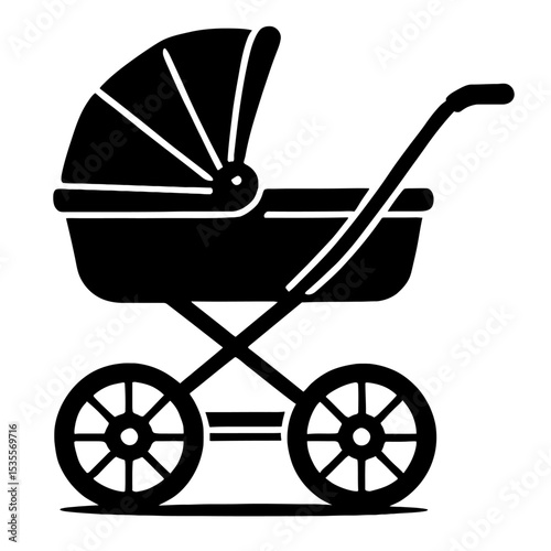 Classic Black and White Baby Pram Icon Vector - Stroller Symbol for Newborns and Parenting Concepts