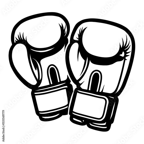 Pair of Boxing Gloves Icon Vector - Dynamic Black and White Combat Sport Symbol for Fight and Training