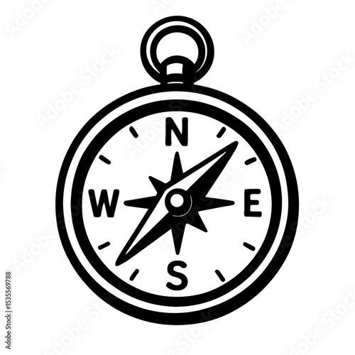 Classic Black and White Compass Icon Vector - Navigation Tool Symbol for Travel, Exploration, and Direction